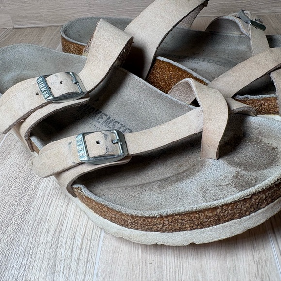 Birkenstock Mayari Size 37 Women’s Nubuck Cream Sandals White Sole Regular Width - Picture 9 of 12